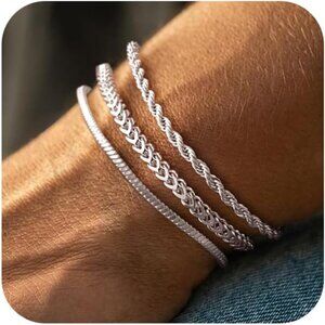 NEW 3 Pcs Stackable Men Bracelet Simple Cuban Snake Rope Link Chain Bracelet Set